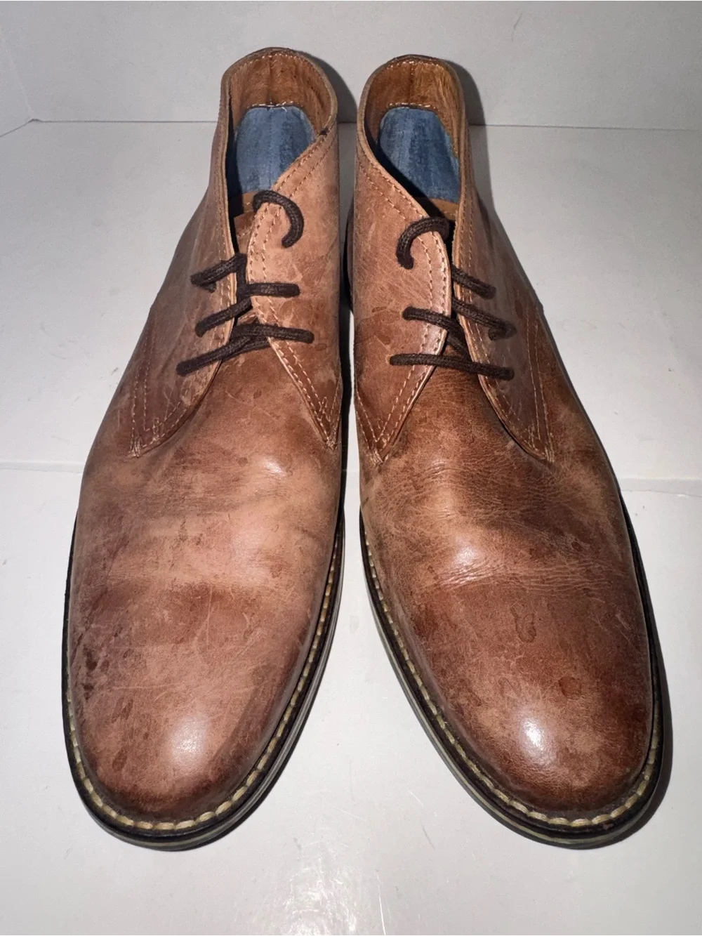 ALFANI MEN'S LEATHER BROWN CHUKKA SHOES ANKLE BOOTS JASON SZ 10 LACE UP